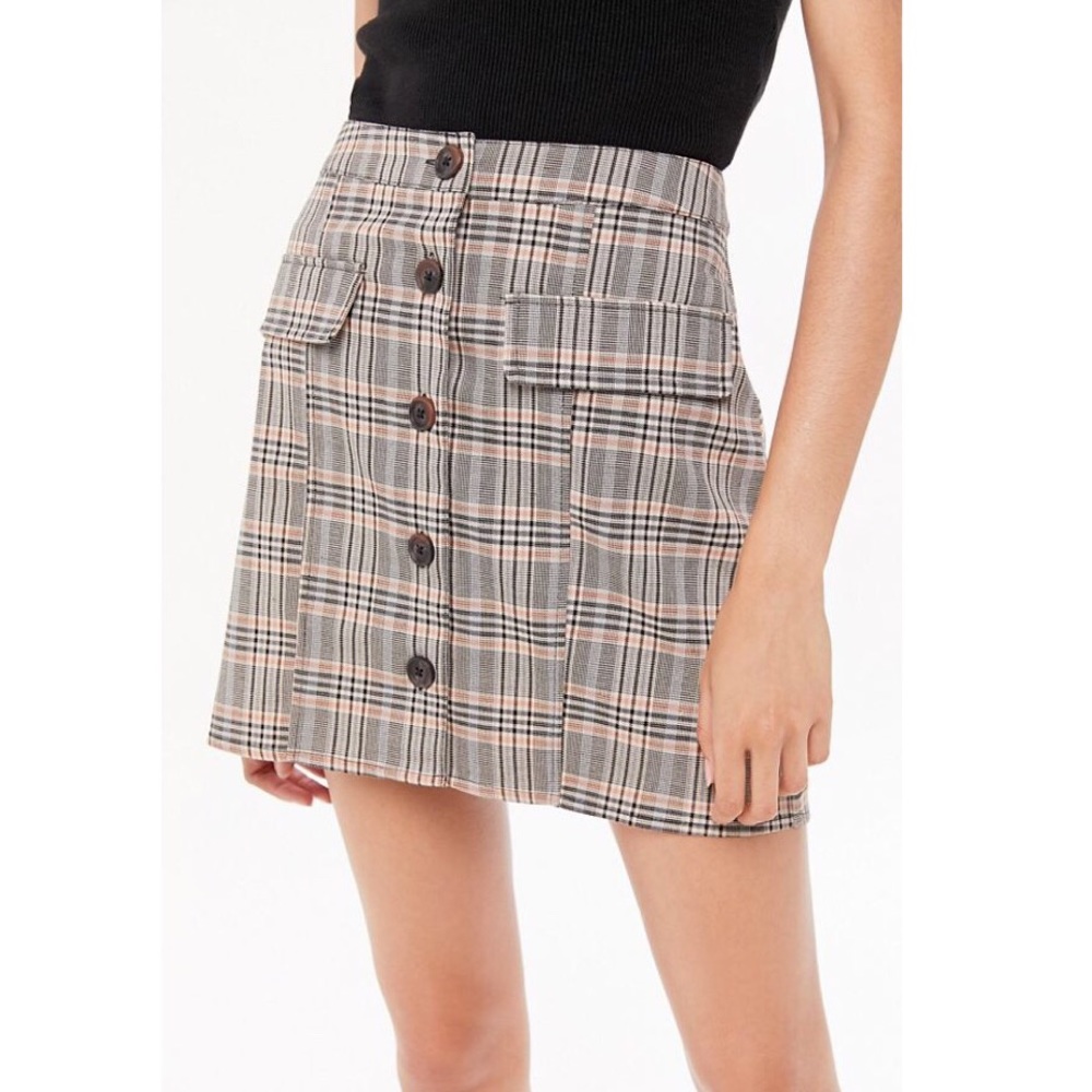 UO Pennsport Plaid Button-Front Skirt